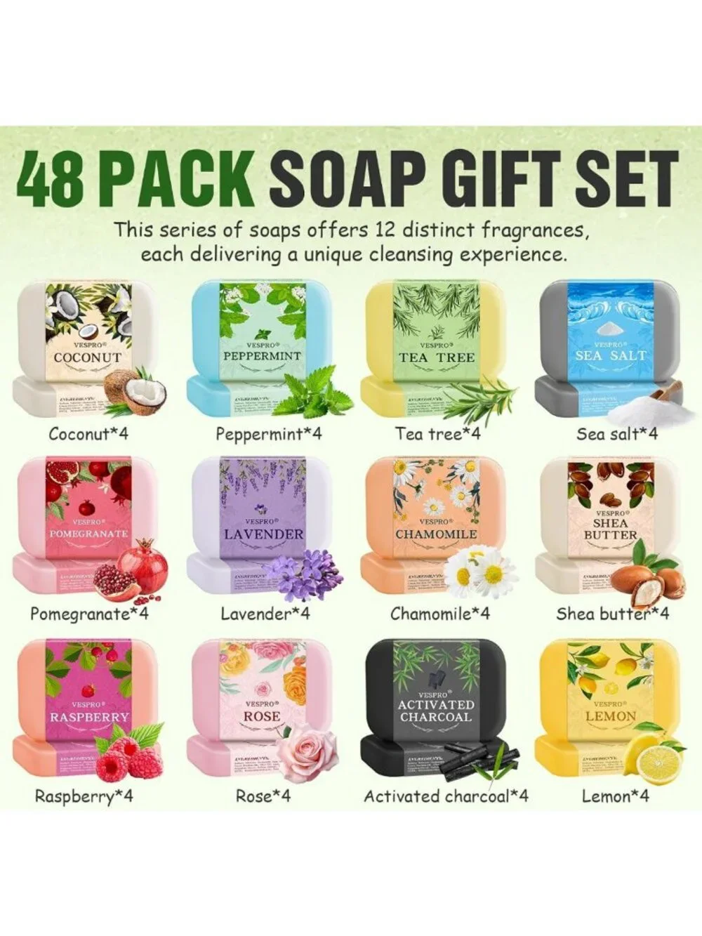 48 Pack Handmade Natural Bar Soap Bulk - Olive Extract Body Wash Gifts